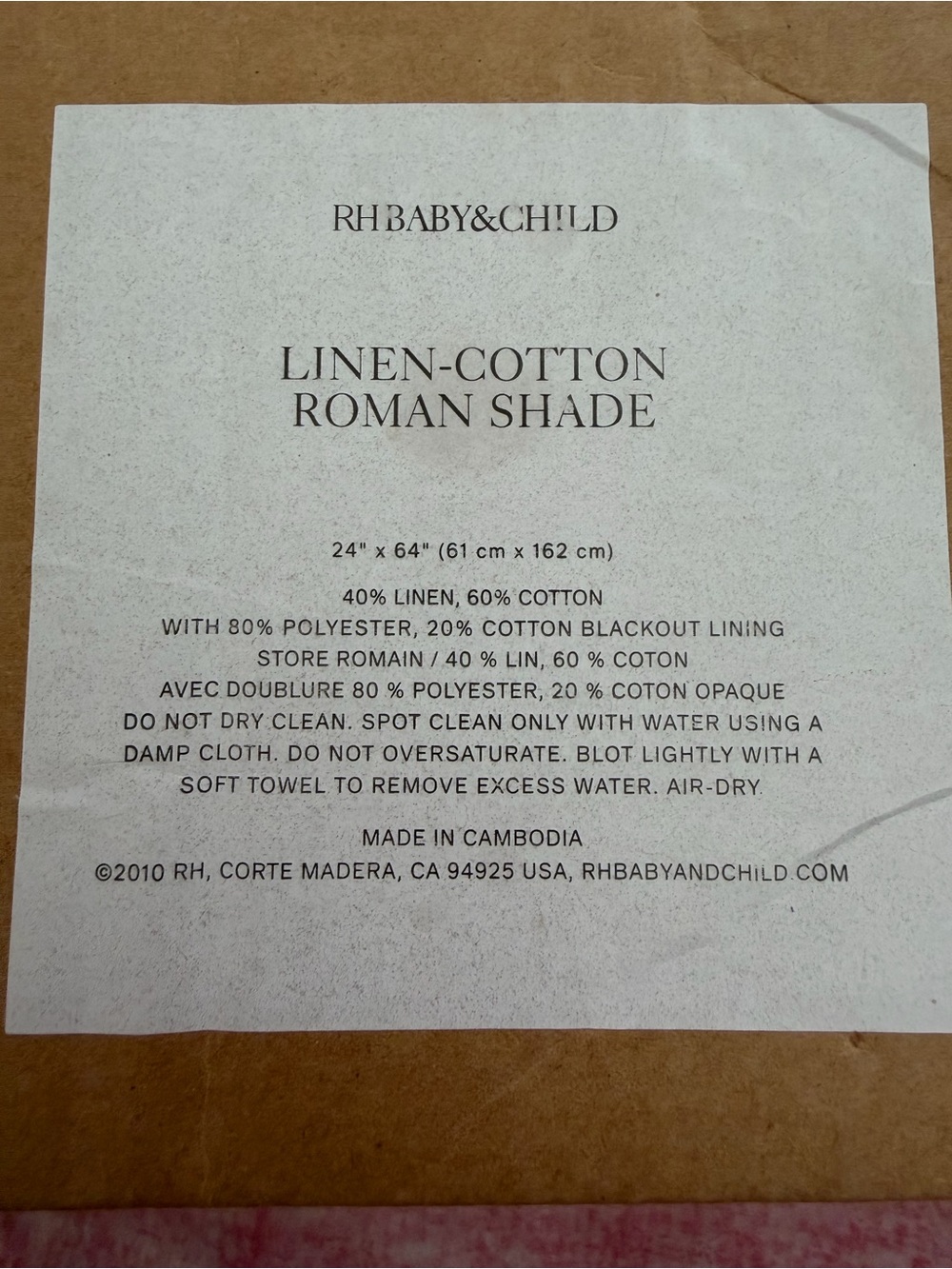 RH Baby & Child Linen-Cotton Roman Shade - Natural Linen